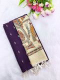 dark purple raw silk top with madhubani duppata 3 piece set