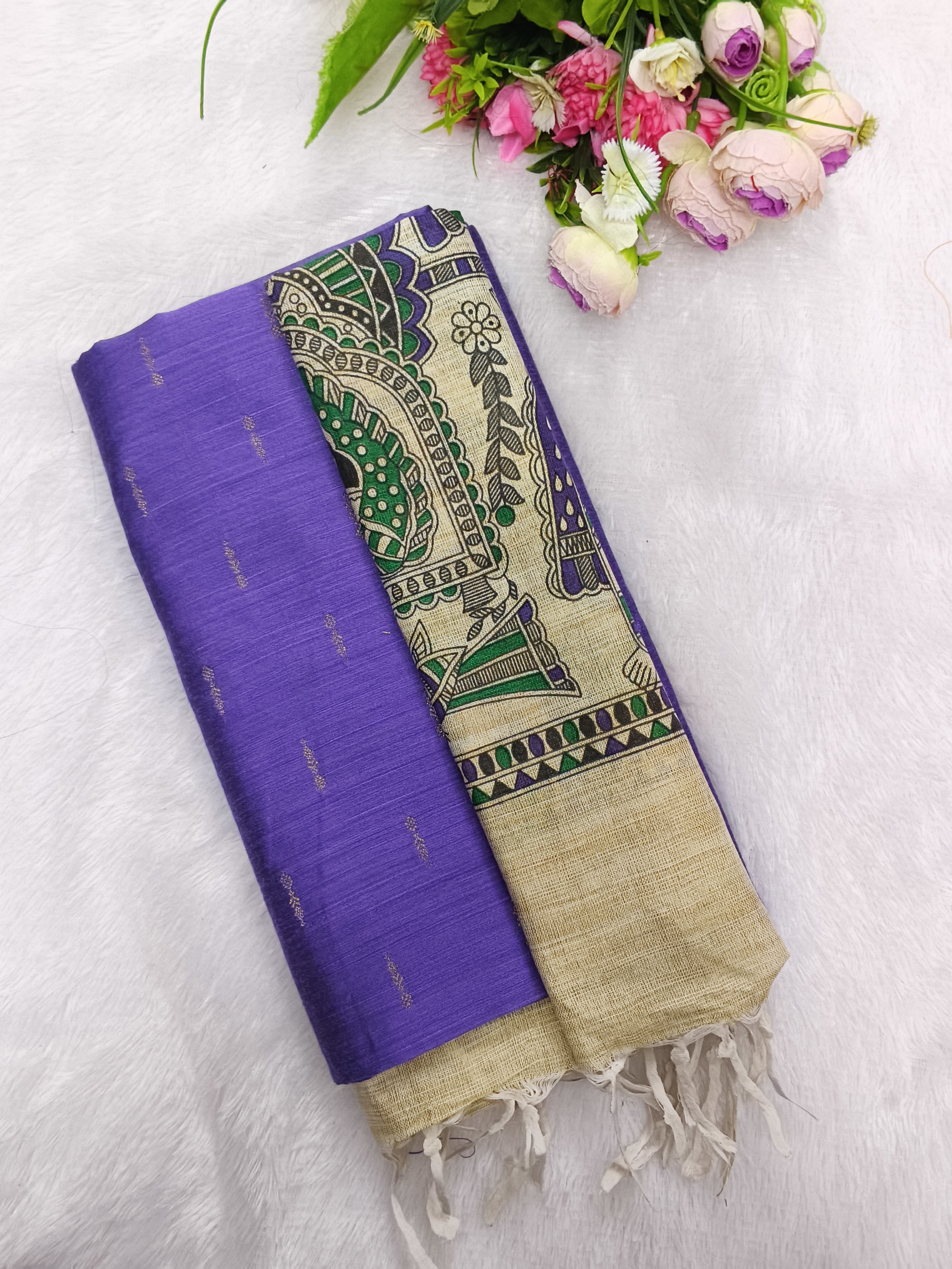 lavendor raw silk top with madhubani duppata 3 piece set