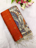 orange raw silk top with madhubani duppata 3 piece set