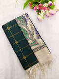 bottle green raw silk top with madhubani 3 piece set