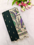 bottle green raw silk top madhubani 3piece set