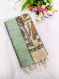 c.green raw silk top with maadhubani 3 piece set