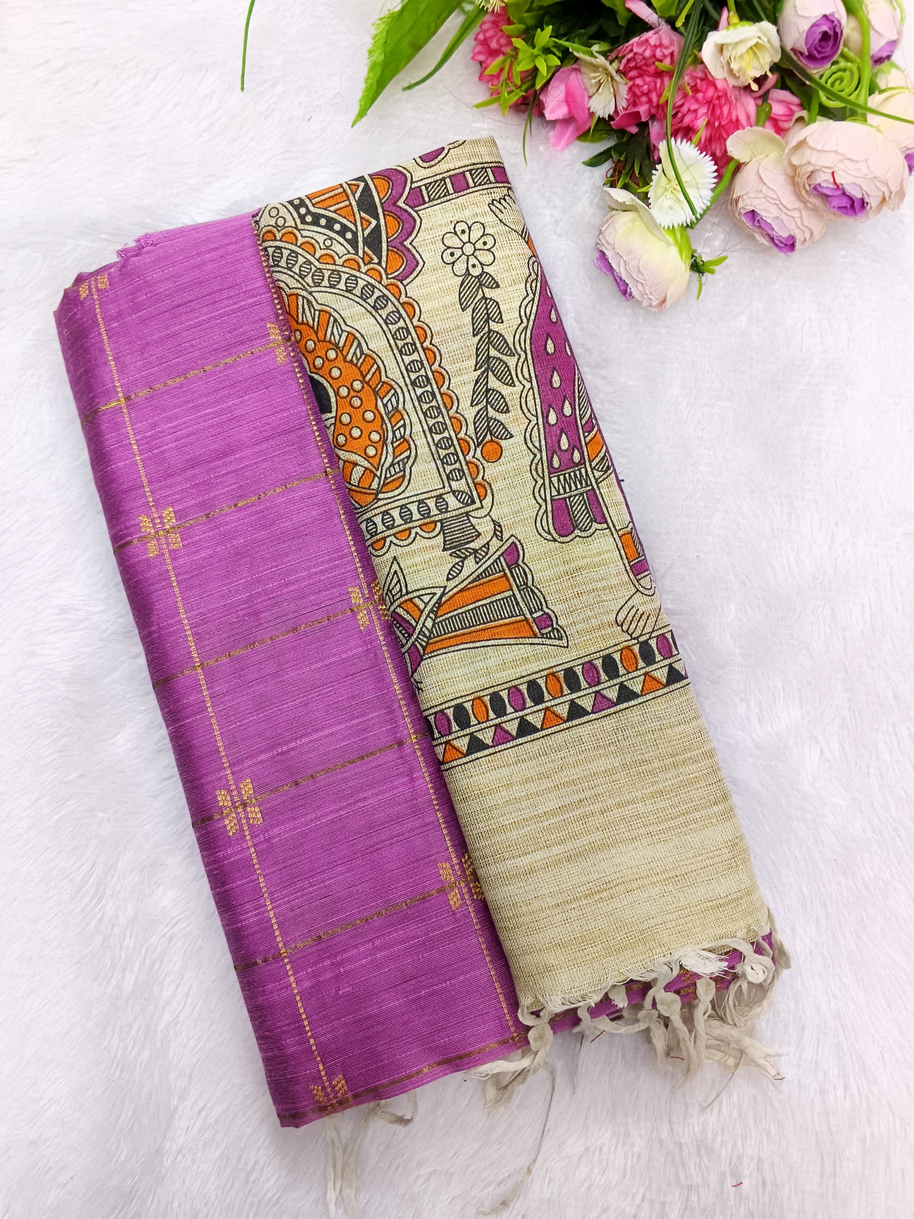 baby pink raw silk top with madhubani 3 piece set