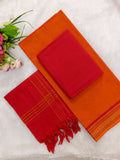 orange with marron mangalagiri cotton 3 piece set