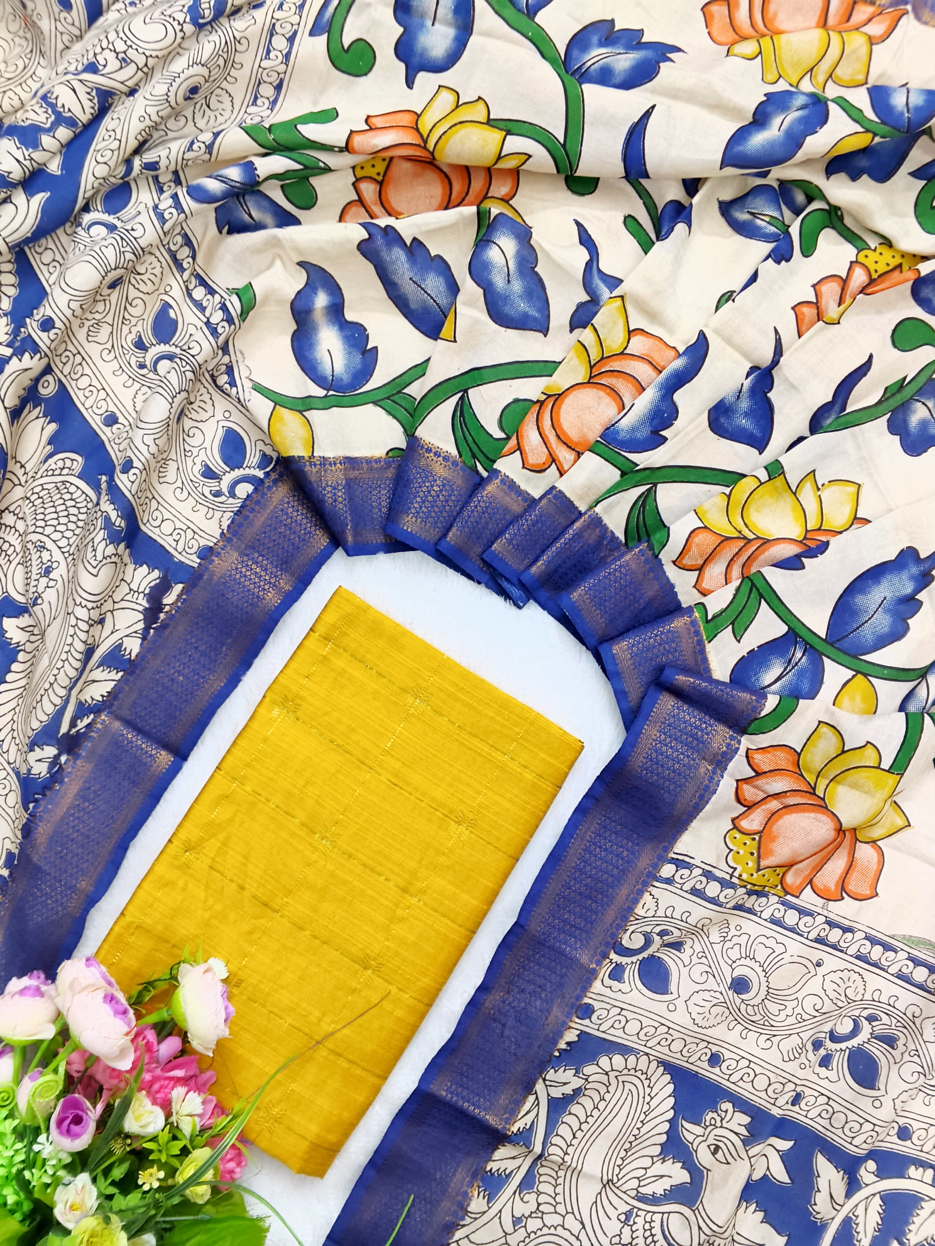 yellow raw silk top with chennuri silk duppata 2 piece set