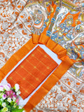 orange raw silk top with chennuri silk duppata