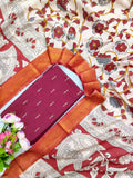 marron raw silk top with chennuri silk duppata 2 piece set