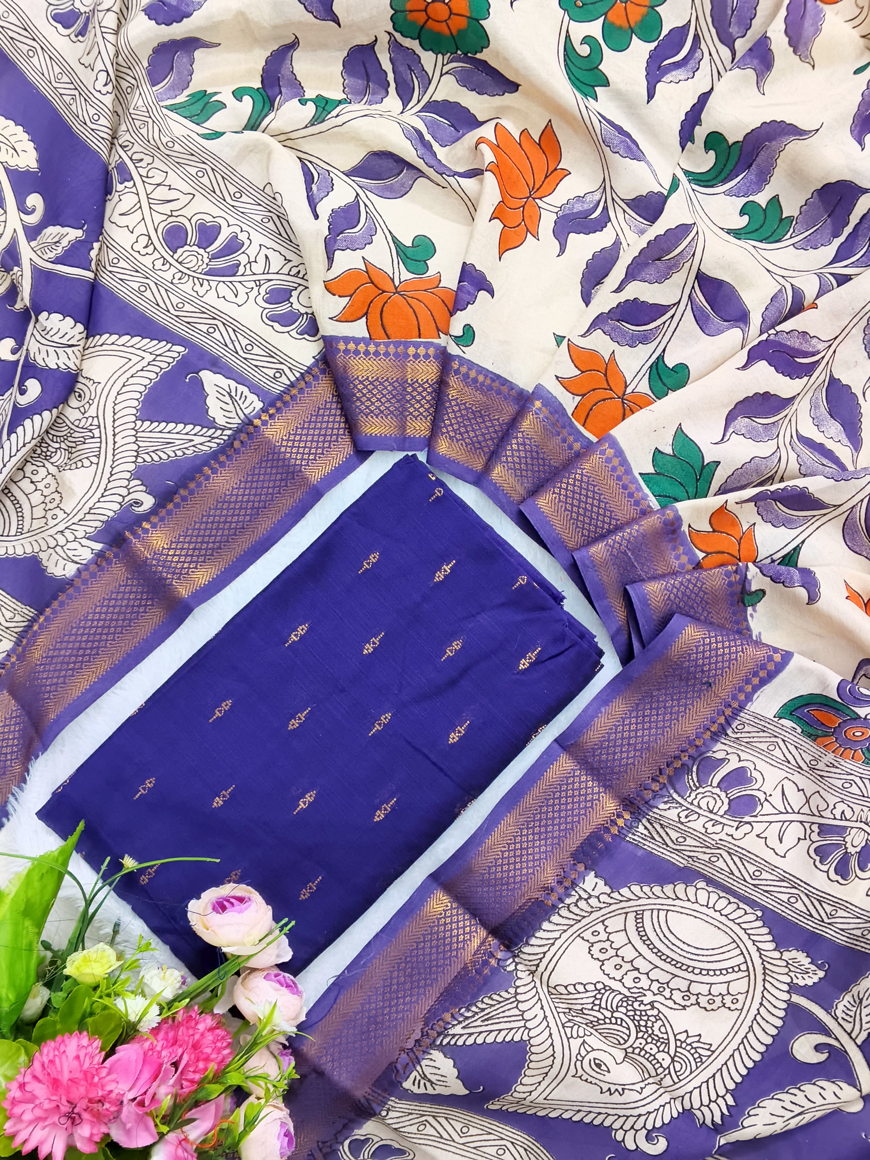 violet raw silk top with chennuri silk duppata