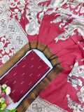marron raw silk top with chennuri silk duppata 2 piece set
