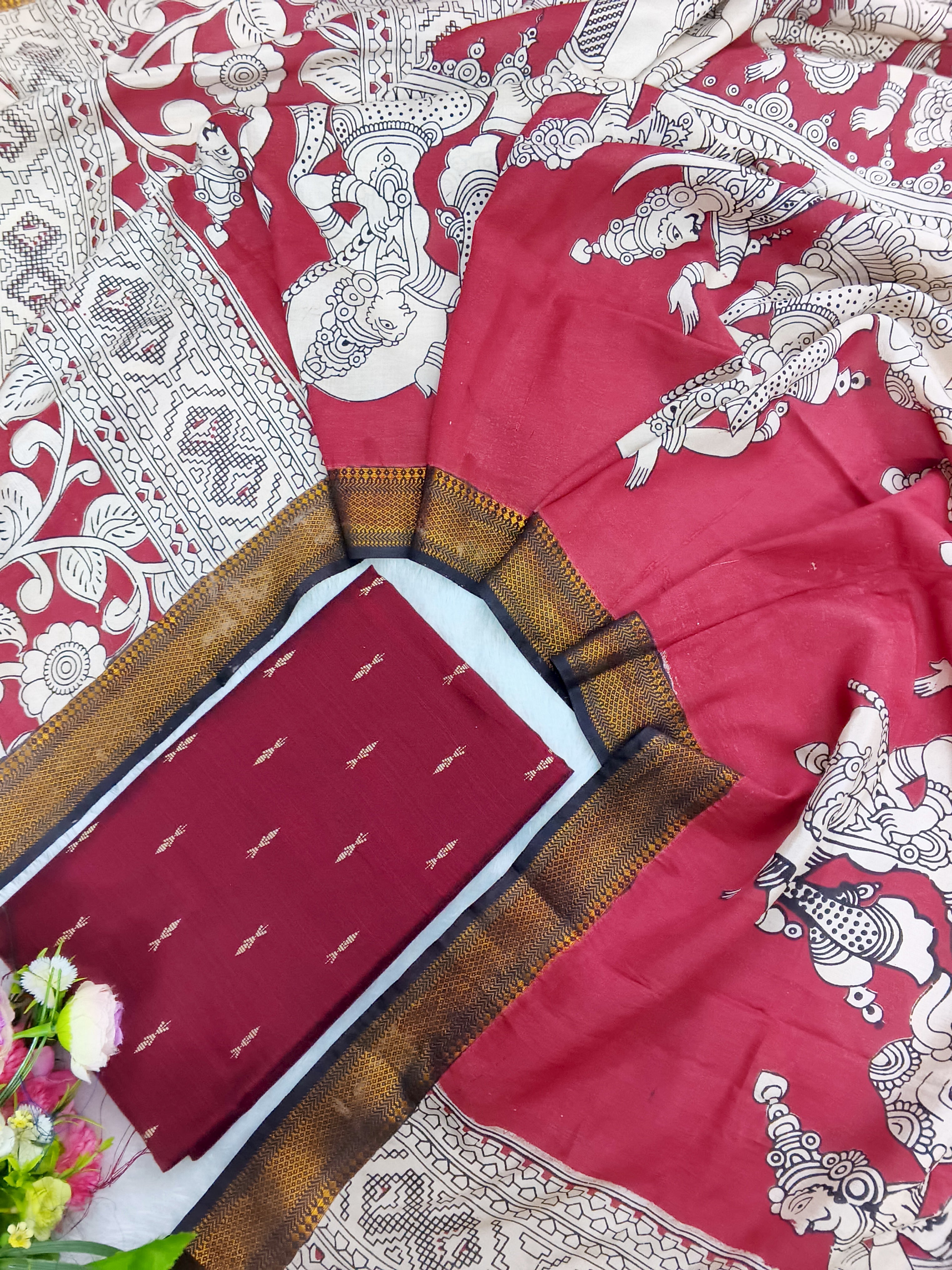 marron raw silk top with chennuri silk duppata 2 piece set