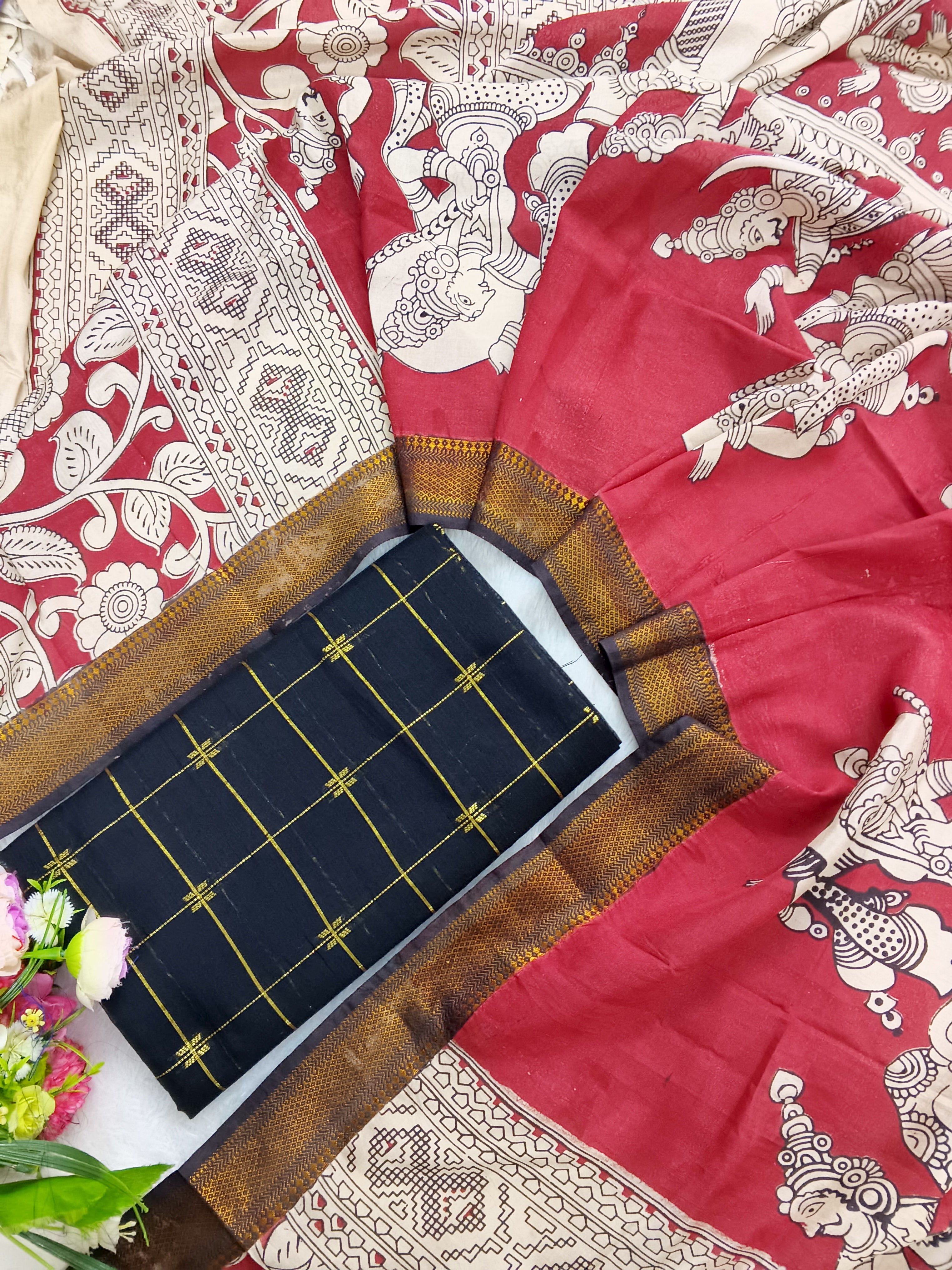 black raw silk top with marron chennuri silk duppata 2 piece set