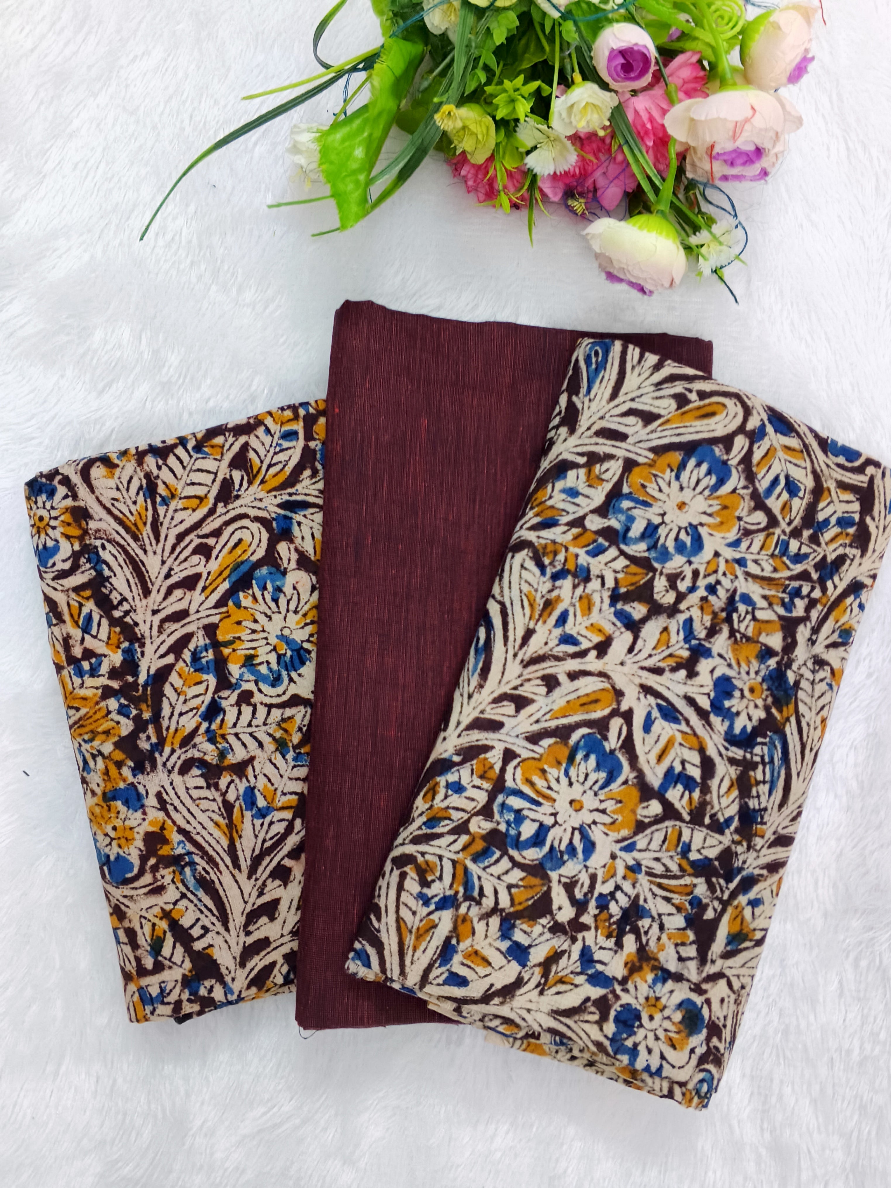 brown cotton kalamkari 3 piece set