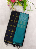 black raw silk top with teel blue jamdhani duppata