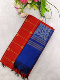 red raw silk top with violet jamdhani duppata