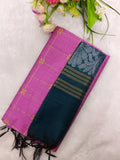 pink raw silk top with mayil green jamdhani duppata