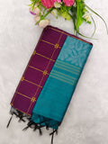 wine raw silk top with teel blue jamdhani duppata