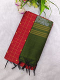 red raw silk top with olive jamdhani duppata 3 piece set