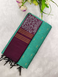 c.green raw silk top with wine jamdhani duppata