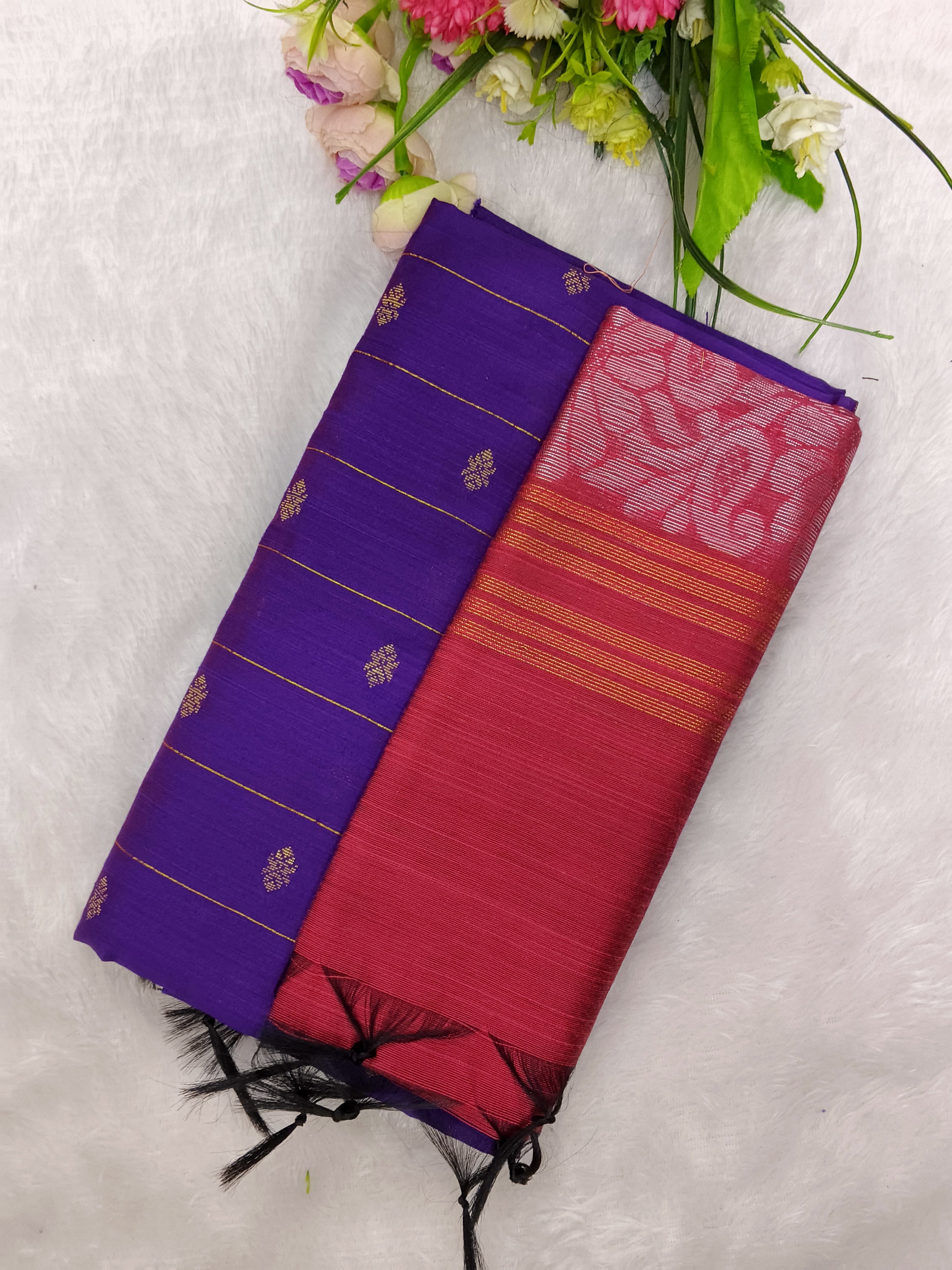 violet raw silk rose jamdhani duppata