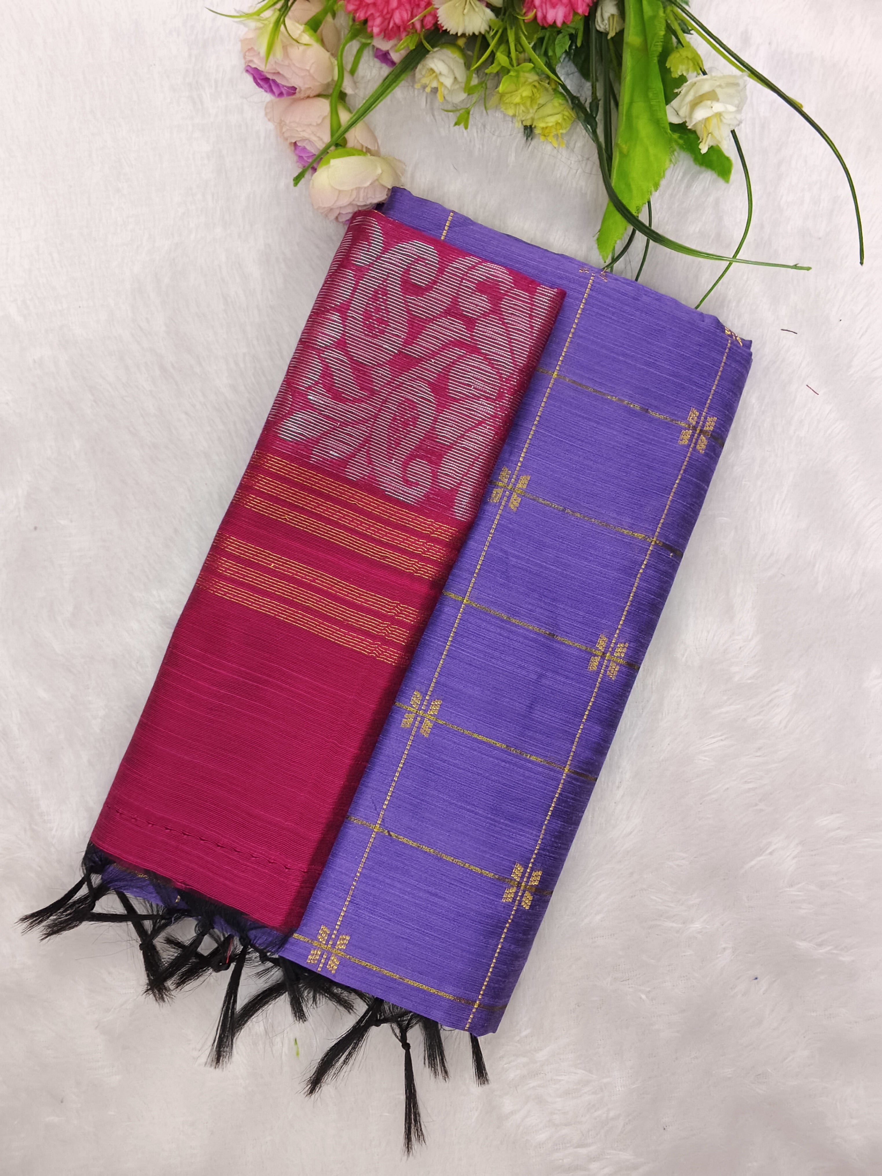 lavendor raw silk top with rose jamdhani duppata