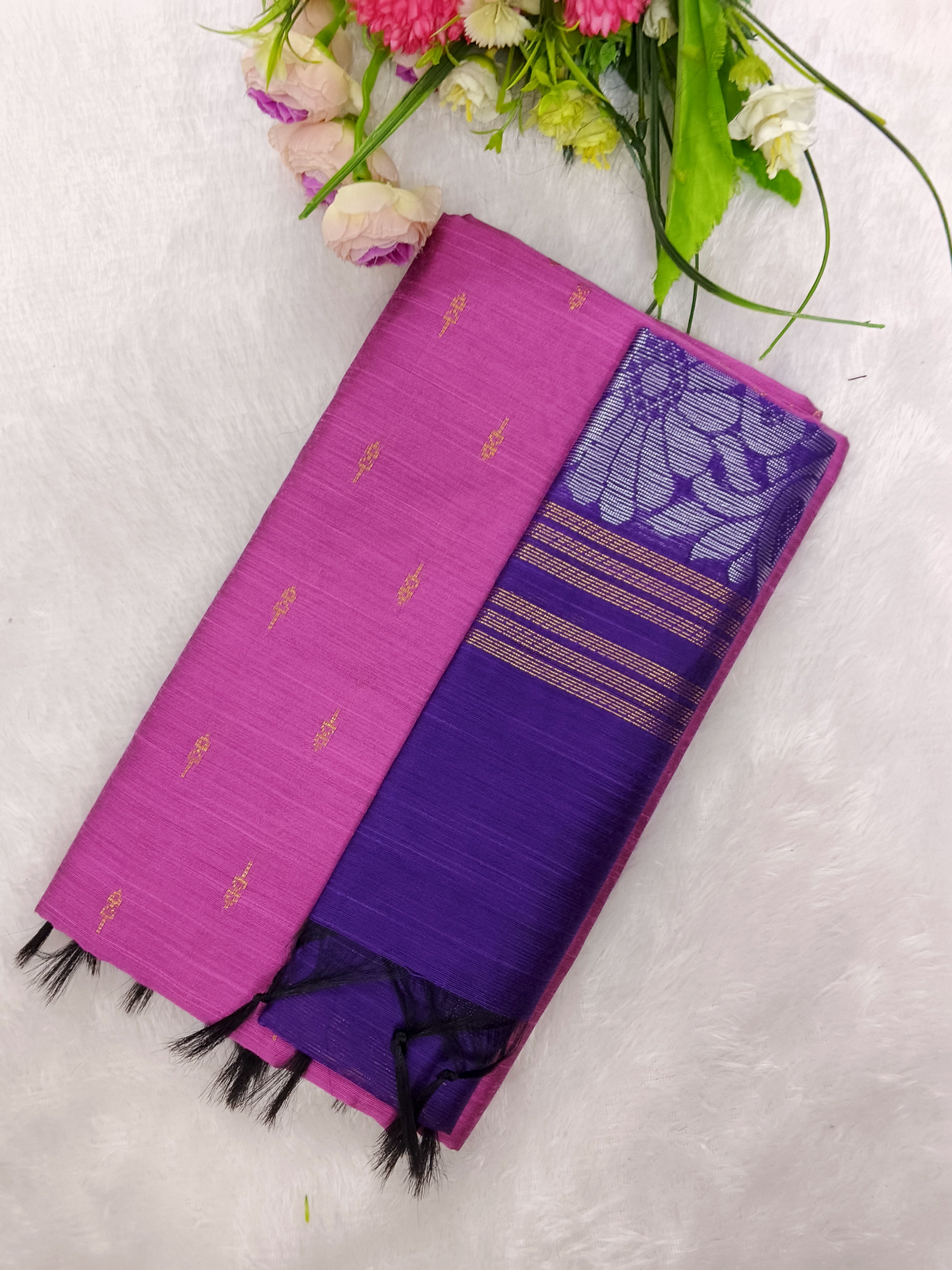 baby pink raw silk top with violet jamdhani duppata 2 piece set