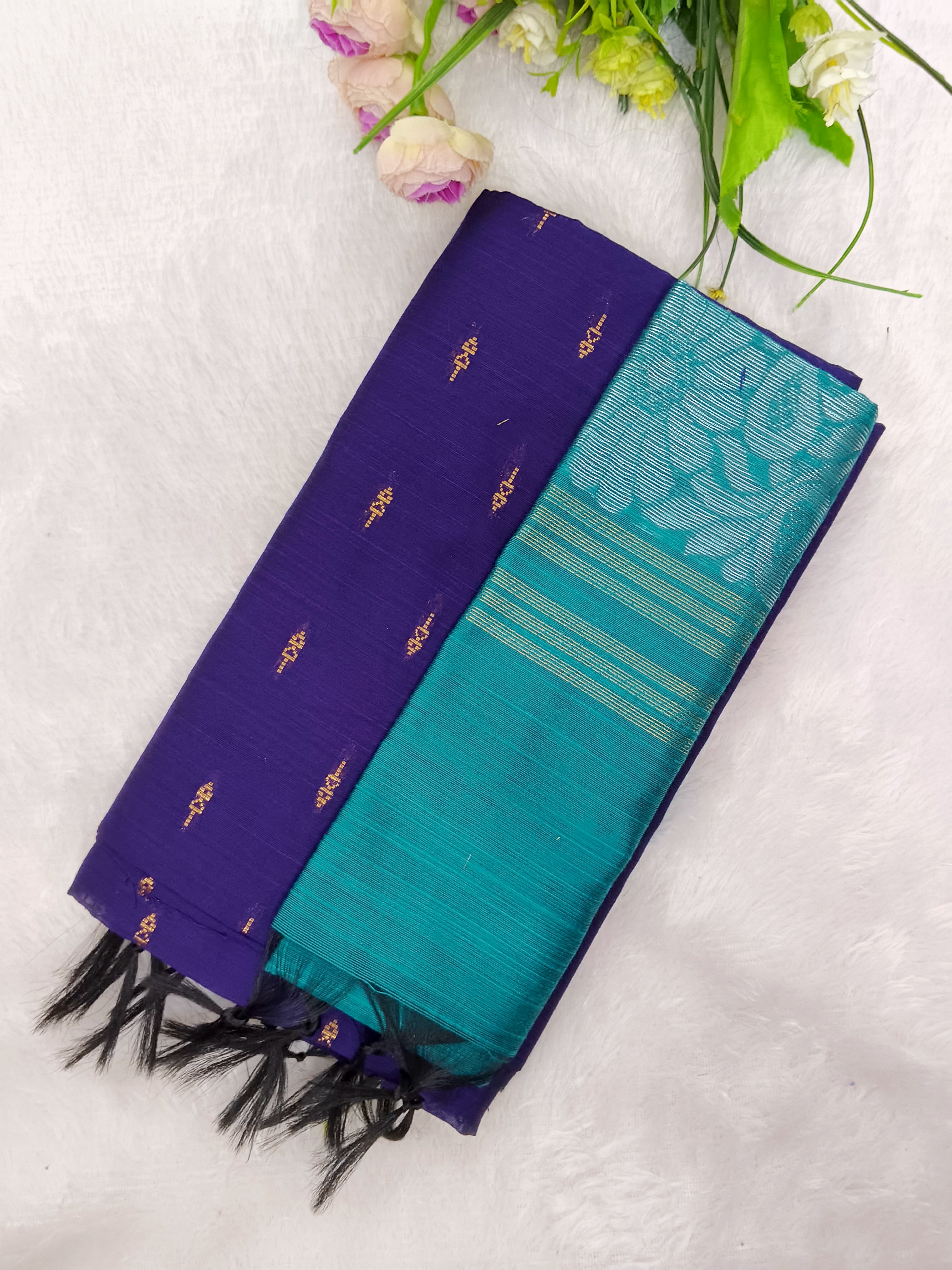 violet raw silk top with teel blue jamdhani duppata 2 piece set