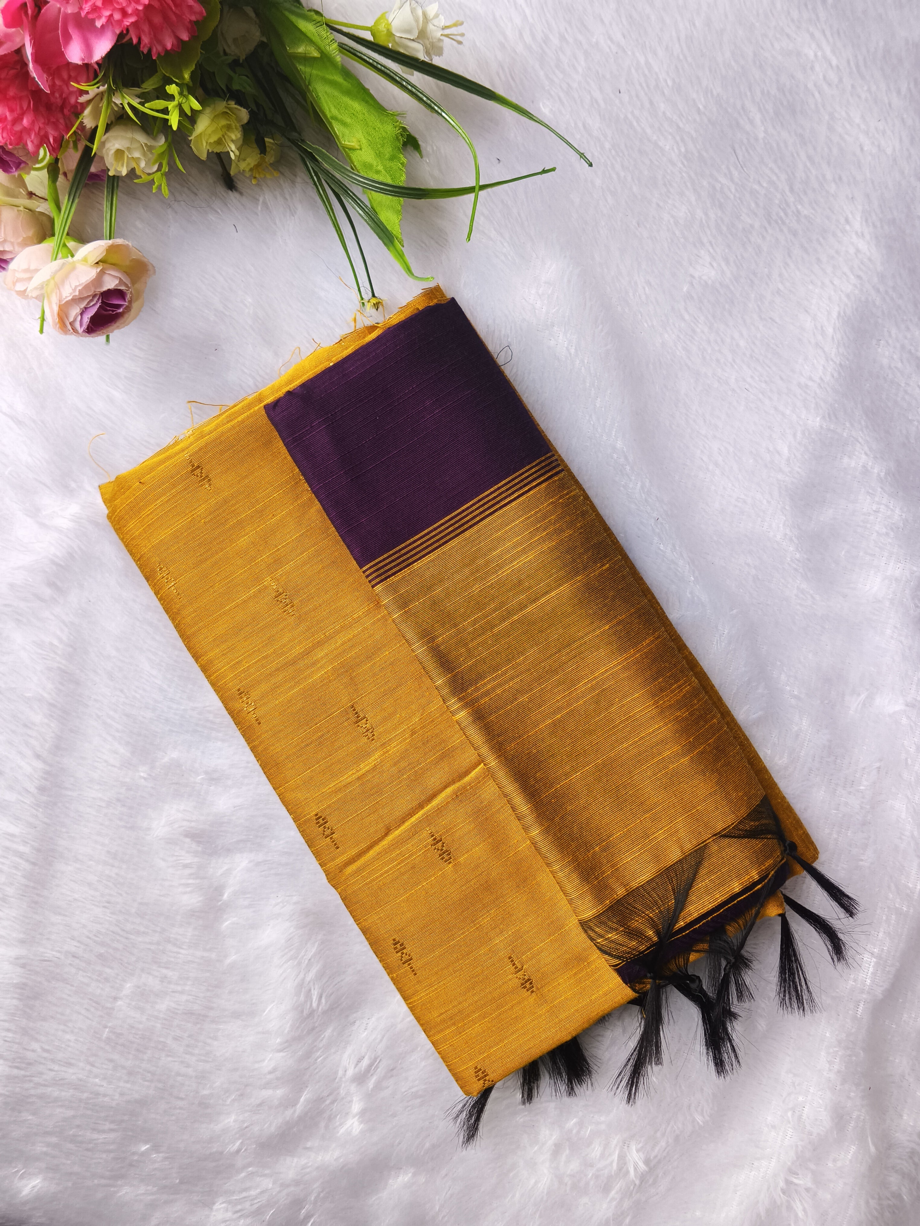 yellow with wine raw silk 3 piece set