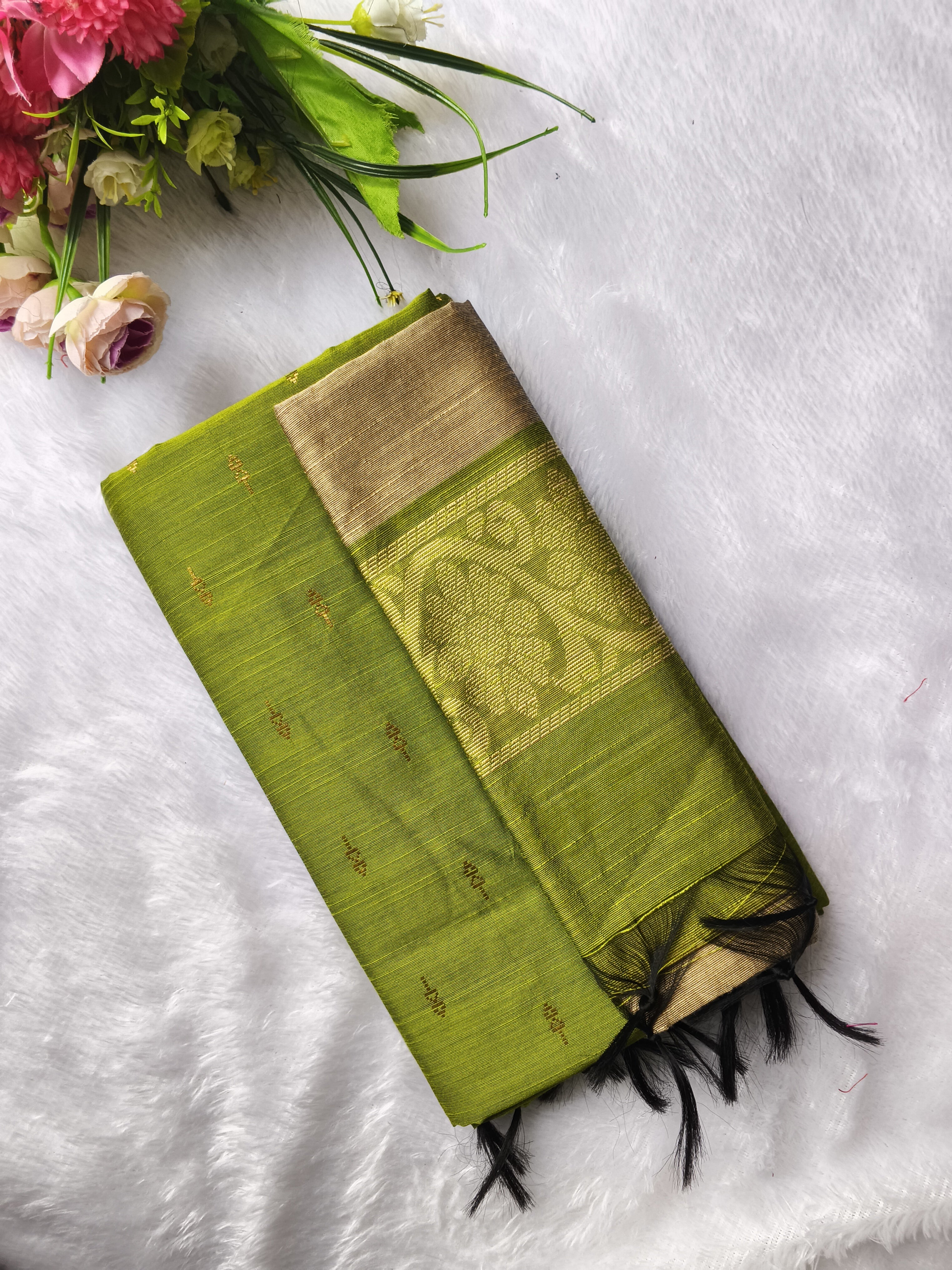 mehandi green raw silk 3 piece set