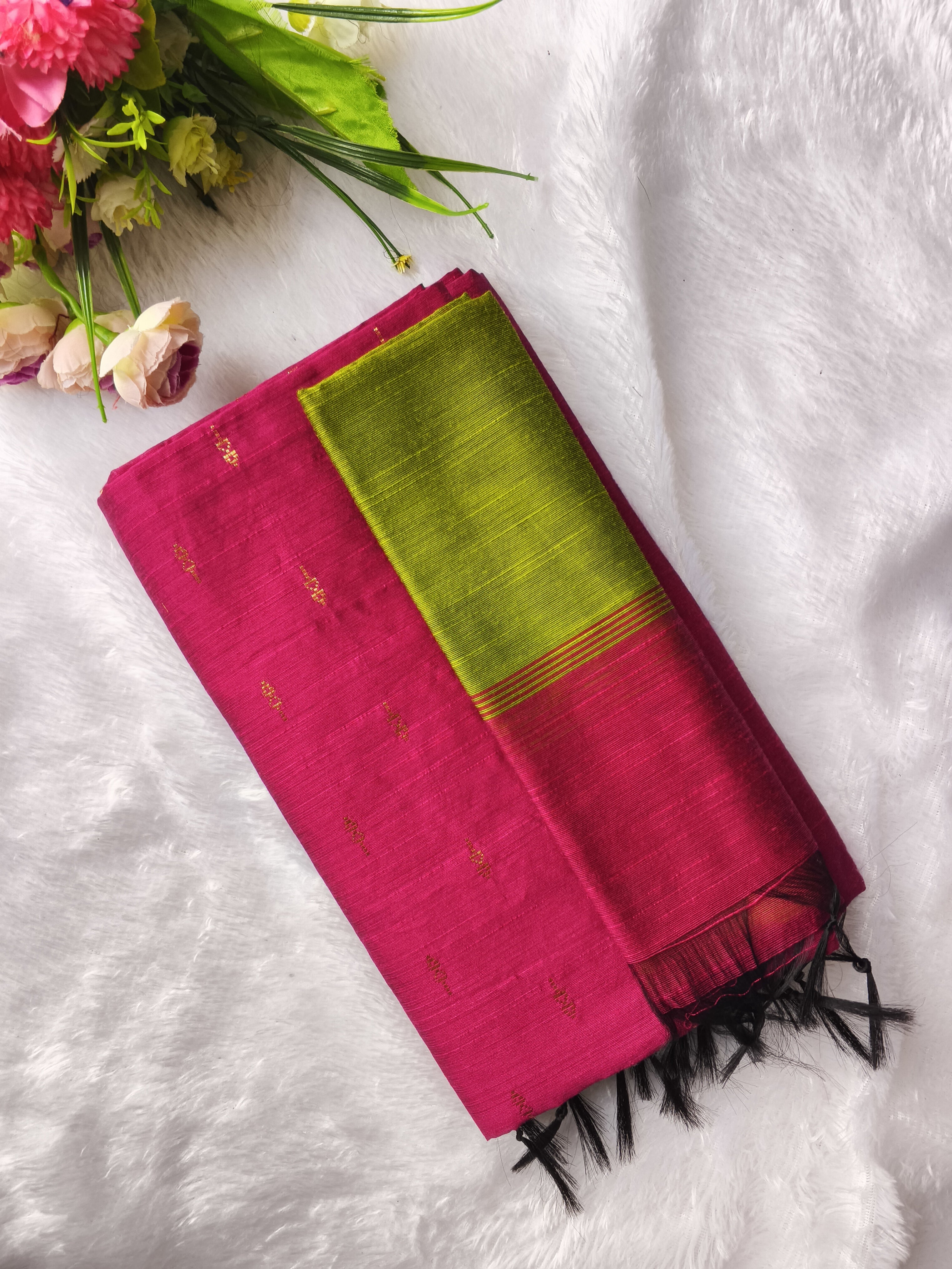 rose with mehandi green raw silk 3 piece set