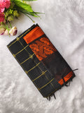 black with orange raw silk 3 piece set