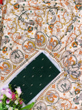 bottle green raw silk top madhubani duppata and bottom 3 piece set