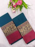 peocock blue with red narayanapet top and duppata 2 piece set