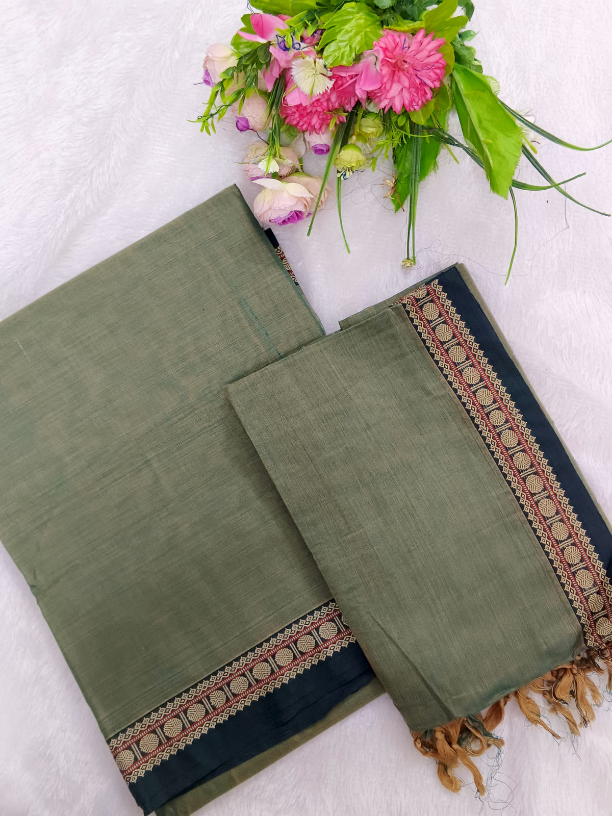 pista green with dark green narayanapet top and duppata 2 piece set