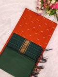 orange top with bottle green duppata and bottom 3 piece set