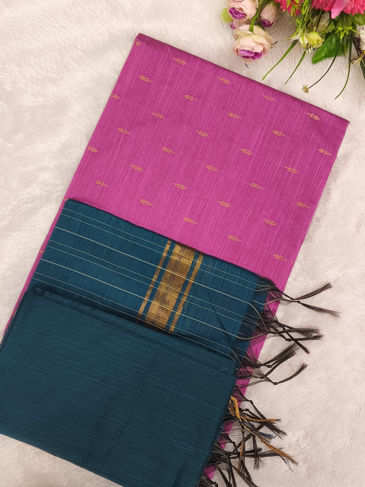 pink top with mayil green duppata and bottom 3 piece set