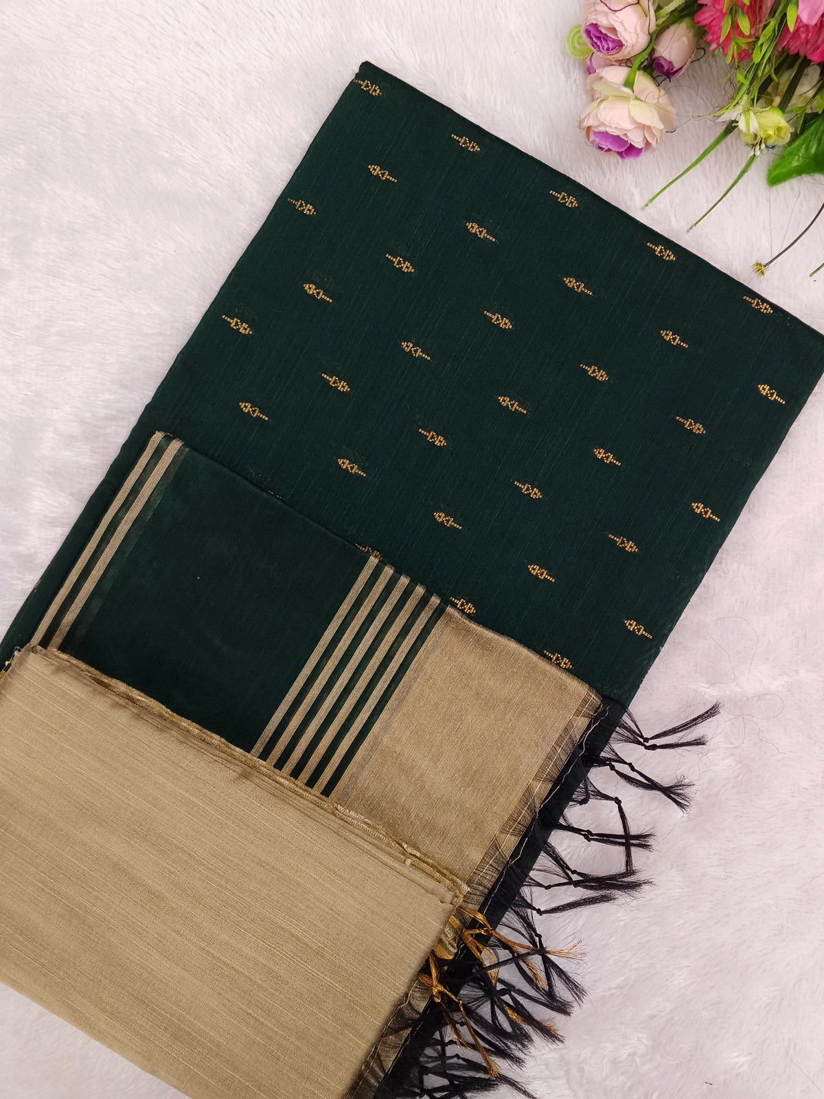bottle green raw silk 3 piece set