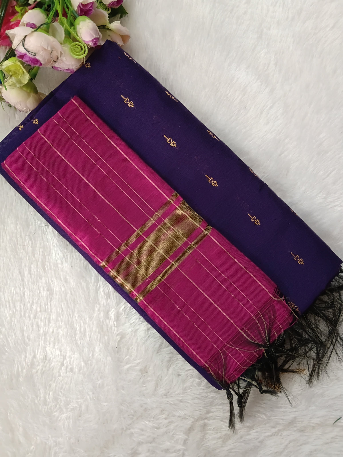 violet with pink raw silk 3 piece set