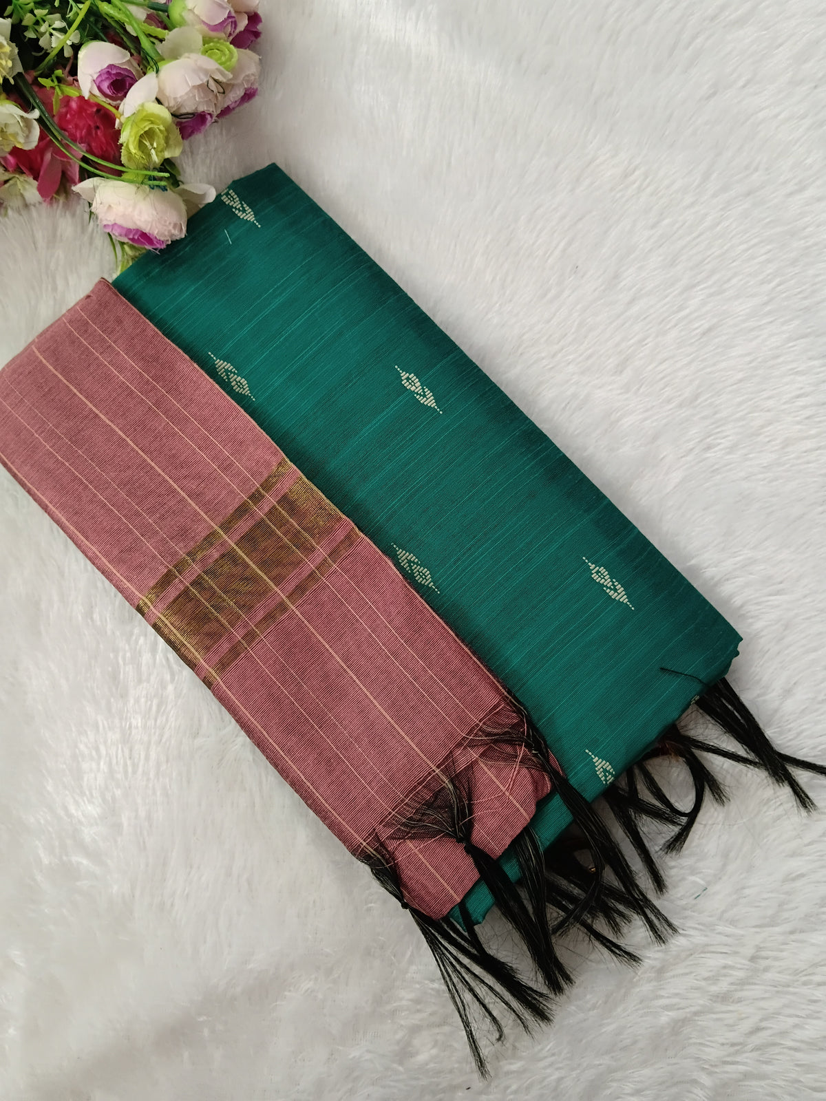 c.green with peech raw silk 3 piece set