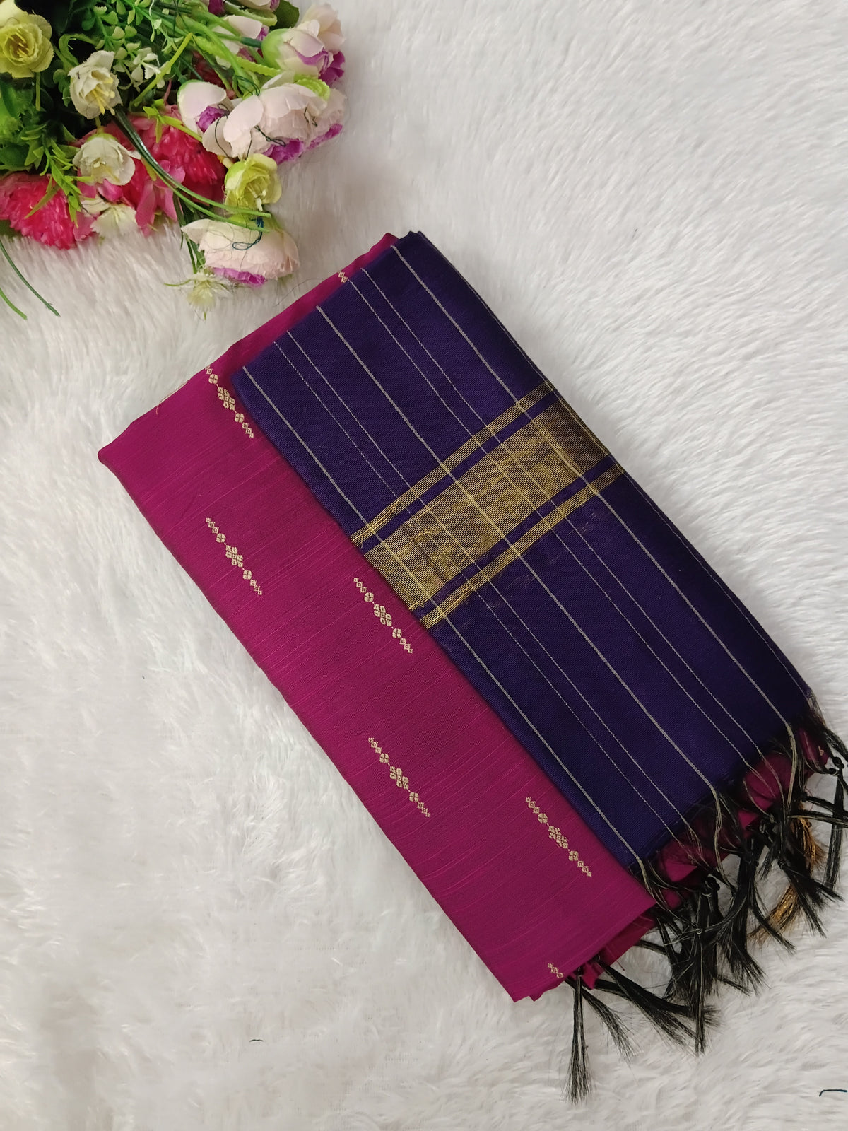 rose with violet raw silk 3 piece set