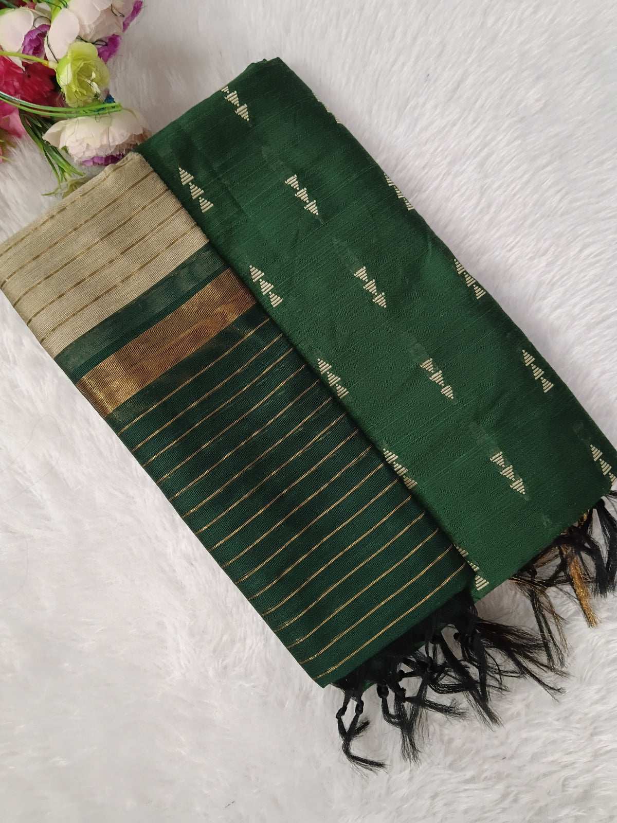 bottle green raw silk 3 piece set