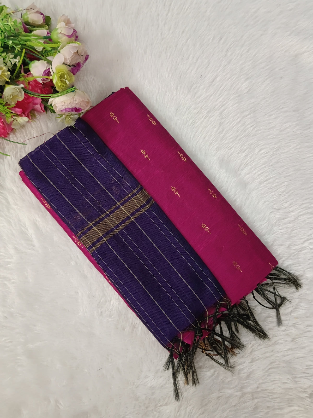 rose with violet raw silk 3 piece set