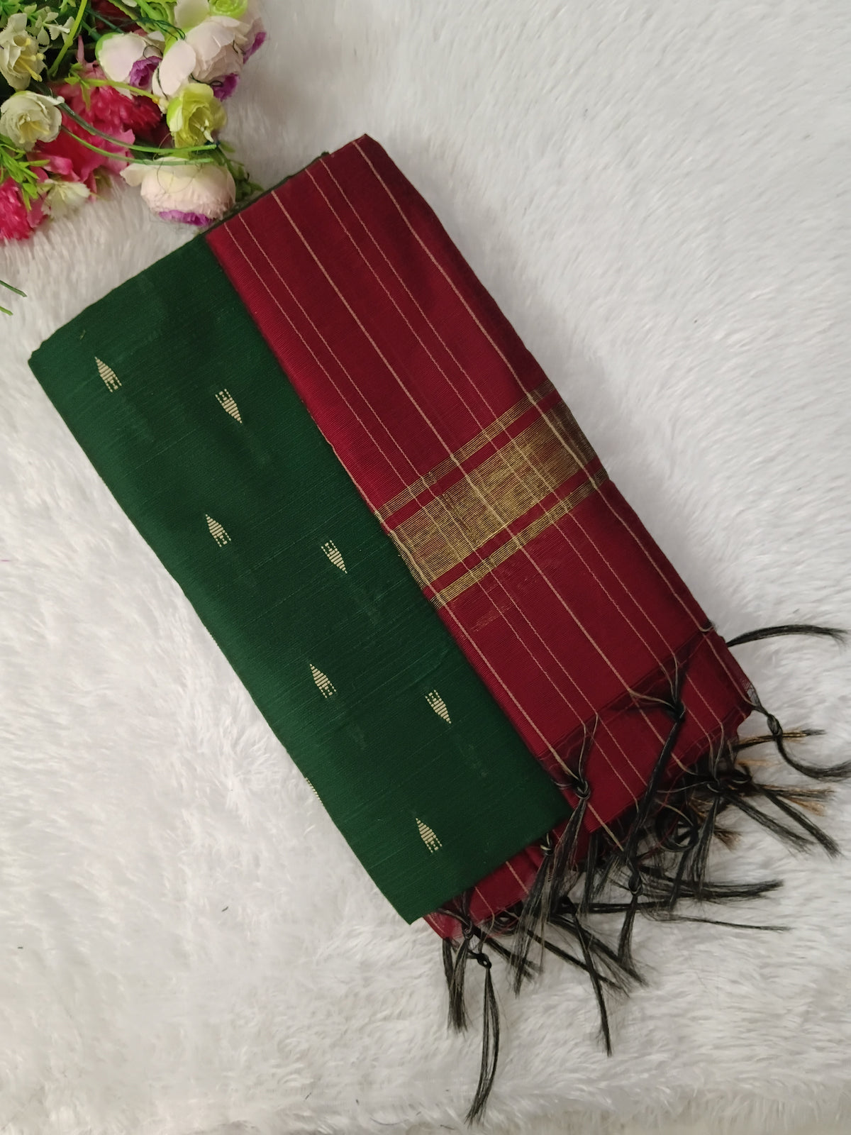 bottle green with marron raw silk 3 piece set
