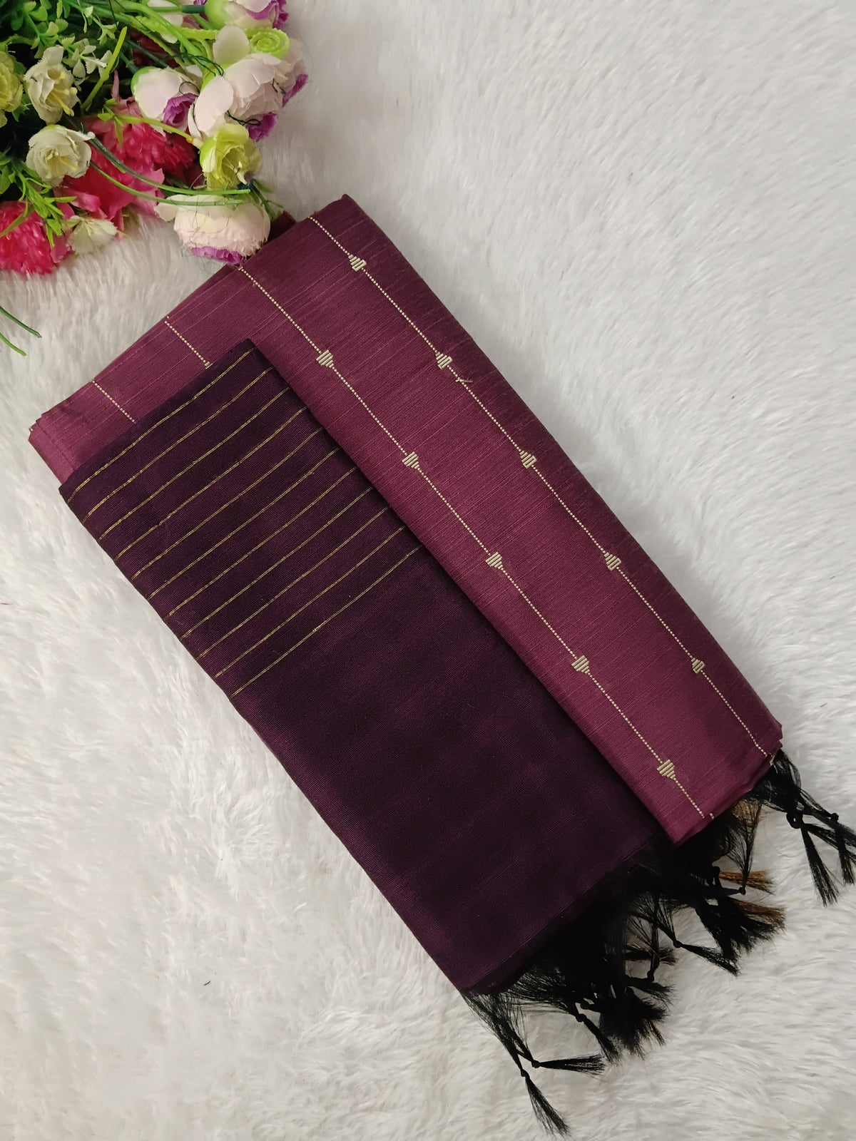 purple with wine raw silk 3piece set