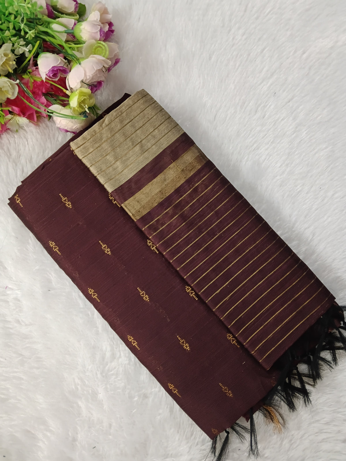 brown raw silk 3 piece set