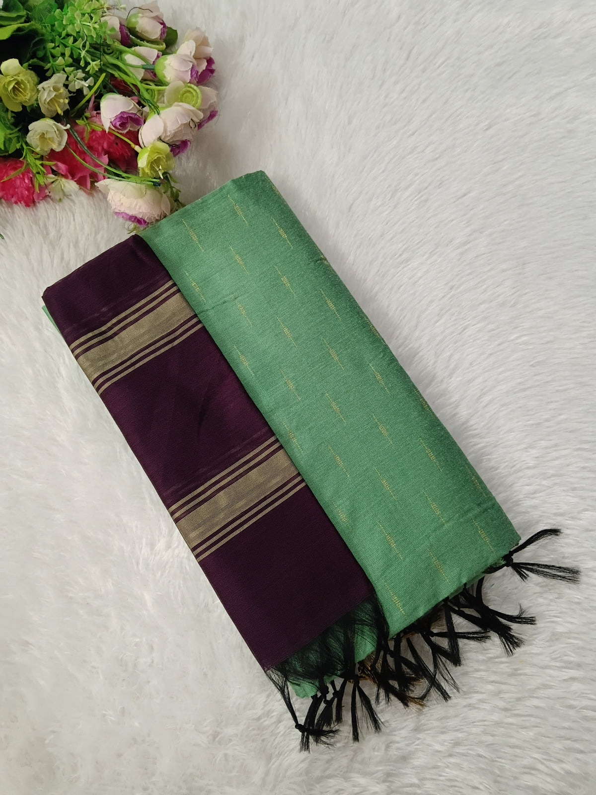 c.green with purple raw silk 3 piece set