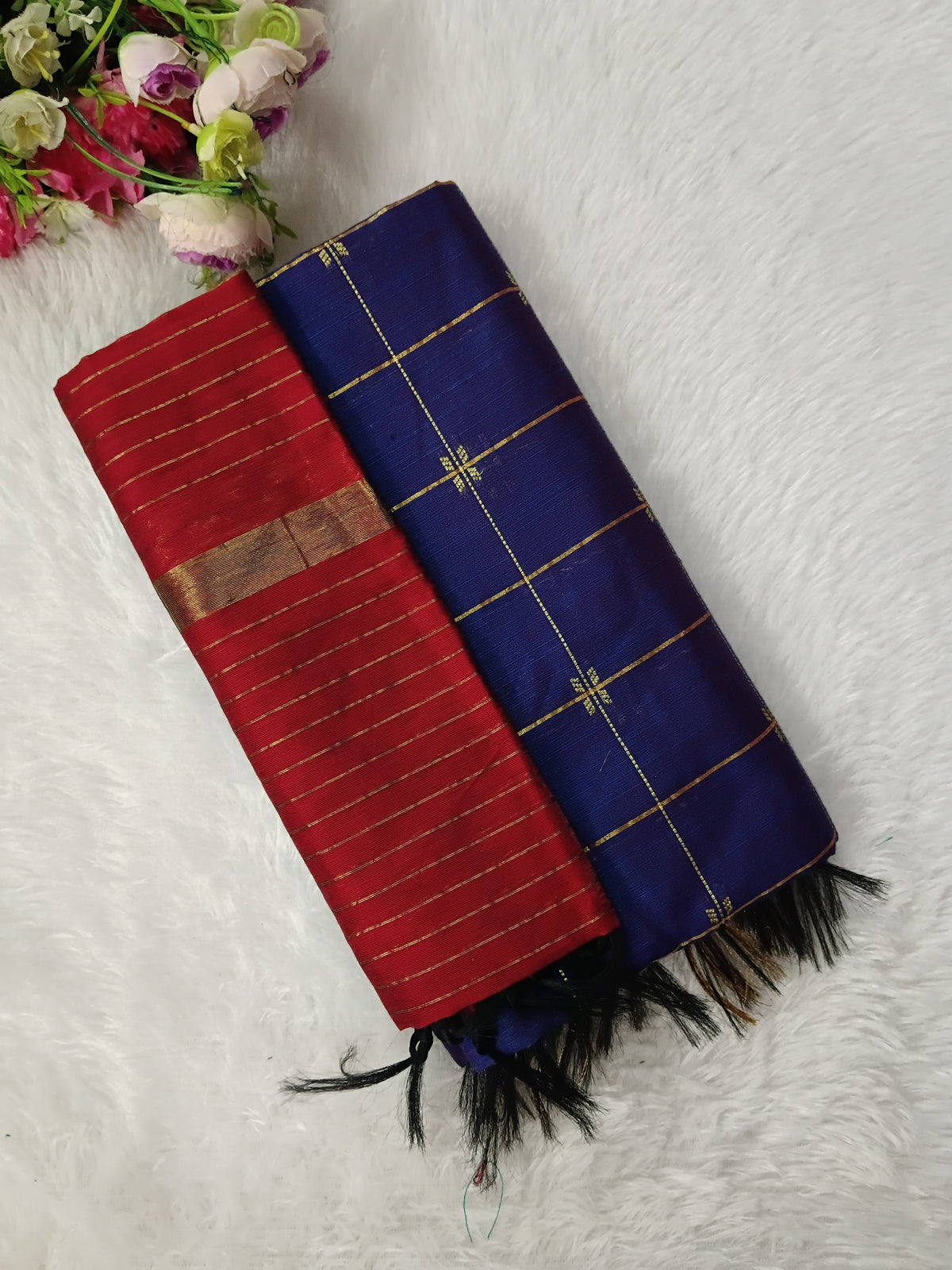 royal blue with red raw silk 3 piece set