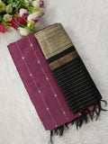 purple with black colour raw silk 3 piece set
