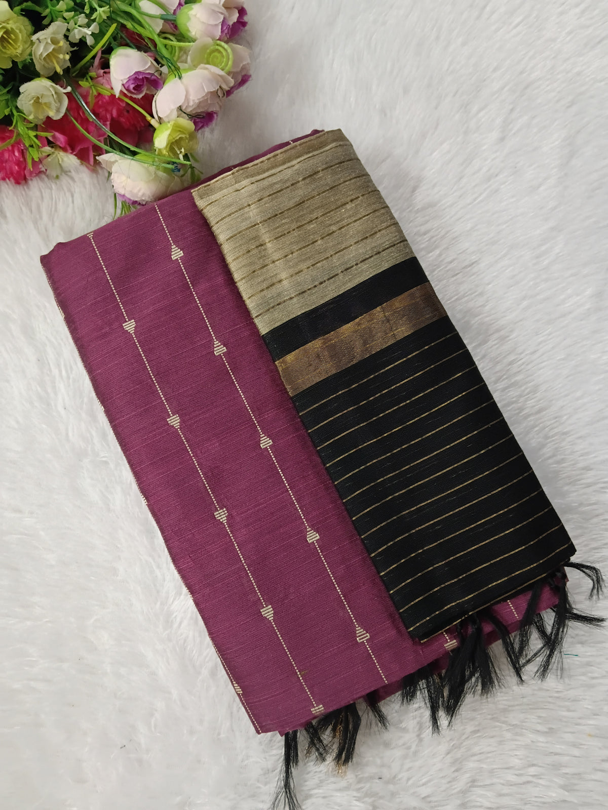 purple with black colour raw silk 3 piece set