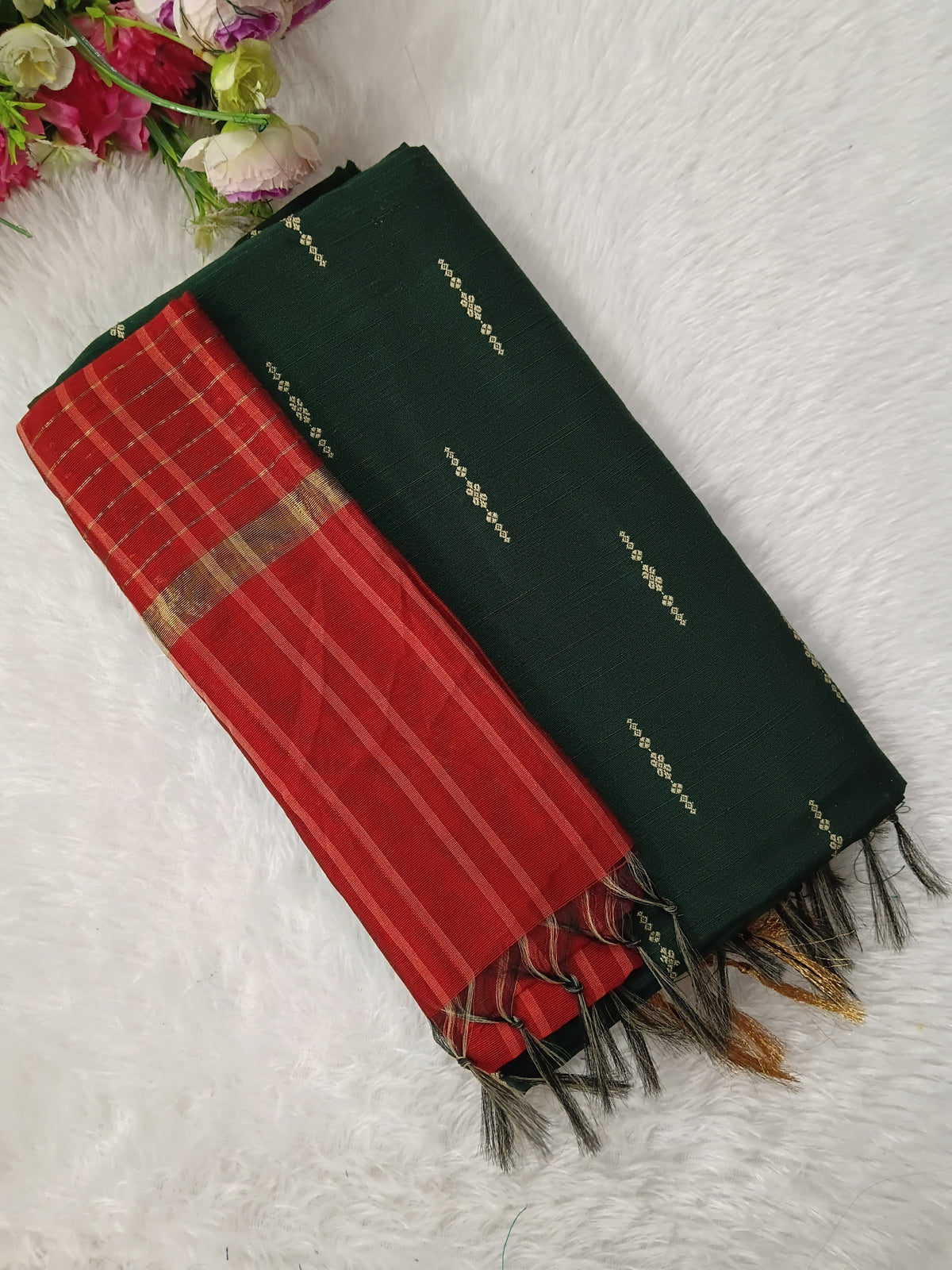 bottle green with orange raw silk 3piece set