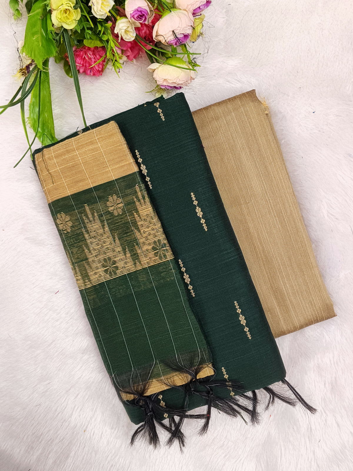 bottle green raw silk 3 piece set